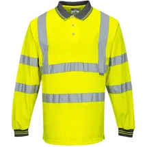 PORTWEST Langarm Warnschutz Polo Shirt, Größe: S, Farbe: Gelb,