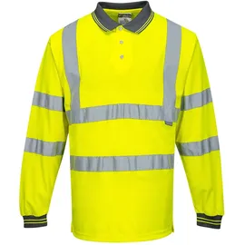 PORTWEST Langarm Warnschutz Polo Shirt, Größe: S, Farbe: Gelb,