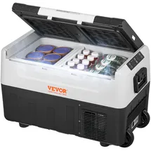 Vevor Camping Kühlschrank 35 L Kühlbox, 12/24 V Rollbare Elektrische Gefrierbox 2 in 1 Doppelzone, Auto Kühlschrank Kompressor zum Warmhalten und Kühlen 60 W Tragbar Handgriff Boot, Lkw, Mobil Grau