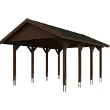 SKANHOLZ Skan Holz Wallgau - Satteldach Einzelcarport Breite 430 cm Gr. 1 - 430 x 600 cm Dachschalung mit Dachschindeln (schwarz) nussbaum Holzcarport