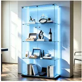 Simurq Glasvitrine Standvitrinen mit LED Beleuchtung Vitrinenschrank mit Glastür (glas vitrine mit 2 Glastür und 4 Lagen,Schloss,Kippsicherung) Sammlervitrine aus gehärtetes Glas,Modernes rahmenloses Design schwarz