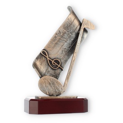 Pokal Zamakfigur Musiknote altgold auf mahagonifarbenen Holzsockel 23,7cm