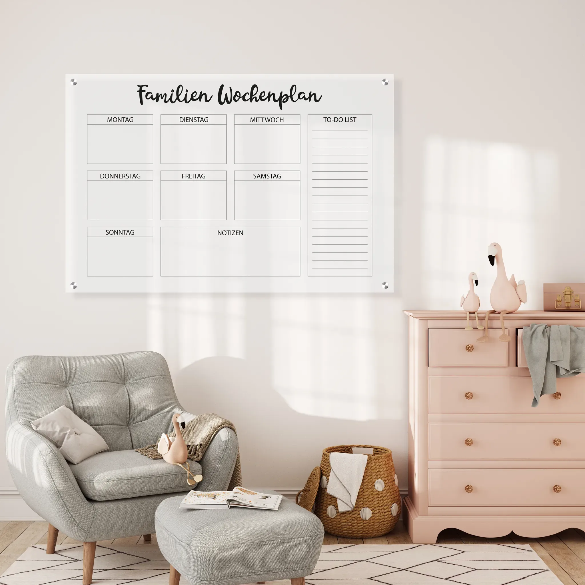 queence Wanddekoobjekt »Family«, (1 St.), Wochenplan, Familienkalender, Wandkalender, Acrylglas, zum beschriften queence schwarz