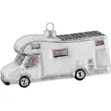 MAGIC by Inge Inge-glas Christbaumschmuck Glas 7cm Wohnmobil Camper mit Glitzer Weihnachtskugeln weiß