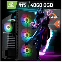 Meinpc Black Knight 7700 RTX 4060 Gaming-PC (AMD Ryzen 7 AMD Ryzen 7 7700, GeForce RTX 4060 8GB, 32 GB RAM, 500 GB SSD, RGB Tower, Gaming, Gamer, RGB, DDR5 Ram)