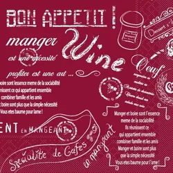 Mank Serviette aus Tissue - Script in Bordeaux, 33 x 33 cm, 100 Stück - Schriften Wein