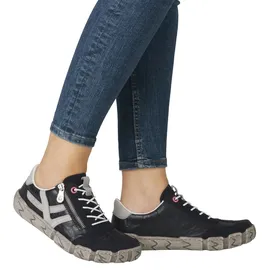 Rieker Slip-On Sneaker RIEKER, Damen, Gr. 38, schwarz (schwarz, grau), Leder, Lederimitat, kontrastfarbene Details, Schuhe, Halbschuh, Schlupfschuh, Freizeitschuh mit weicher Innensohle