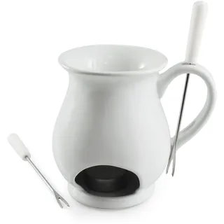 Swissmar Indulge Schokoladen Fondue Becher Set 4-teiliges, Gusseisen/Edelstahl, Weiß, Schokofondue Teelicht Beheizt, mit 2 Fondue Gabeln, Spülmaschinenfest, Geschenkset