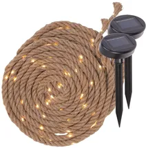 Lunartec 2er-Set Solar-Seil-Lichterkette aus Naturfasern, 60 eingearbeitete LED