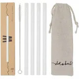 Whatakant Wellenreiter Glasstrohhalme | 4er Set aus Glas | nachhaltige Strohhalme mit Baumwollsäckchen und Reinigungsbürste | wiederwendbar und to go Trinkhalme | 15,5 cm Länge