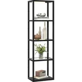 Homcom LED Stehlampe Wohnzimmer Dimmbar mit Glasregal, 4 Ebenen Stehleuchte mit vier warmweißen LED-Linien, Fußschalter, 3 Helligkeit, Standleuchte für Schlafzimmer Schwarz