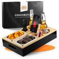 newhabitat Couchbar Snackbox Personalisierbar aus Bambus inkl. Geschenkbox | Sofa Tablett mit 2 Snackschalen, 2 Getränkehalter mit Untersetzer, magnetischer Deckel, Handyhalterung (Schwarz, Ohne Gravur)