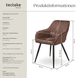 Tectake Esszimmerstuhl gepolstert Samtoptik Braun/Schwarz