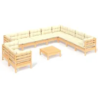 vidaXL 11-tlg. Garten-Lounge-Set mit Creme Kissen Massivholz Kiefer