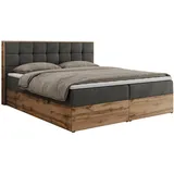 MKS Meble MKS Boxbett, Dunkelgrau, Textil, 2-Sitzer, H3, 7-Zonen, Rechteckig, 180x200 cm, Schlafzimmer, Betten, Boxspringbetten