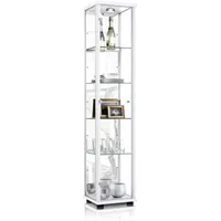 K-Möbel Glasvitrine, Weiß, Glas, 4 Fächer, Rechteckig, 37x176x33 cm,
