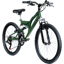 Galano FS180 24 Zoll MTB Jugendfahrrad ab 8 Jahre 130 - 145 cm Mountainbike Fully Fahrrad 18 Gänge V Brakes Mädchen Jungen... 37 cm, khaki