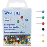 Westcott Rundkopfnadeln, 100 Stück, 5 mm Durchmesser, 16 mm lang, farbig sortiert, E-10500 00