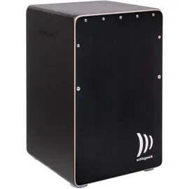 Schlagwerk CP91 Cajon Rudiments Hard Coal Stripes Cajon Instrument mit zwei Snare Teppichen 50 x 30 x 30 cm - schwarze Seiten und Front mit schwarzem Kohle Designfurnier - Made in Germany