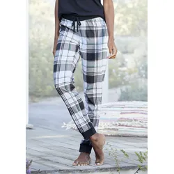 Schlafhose VIVANCE DREAMS, Damen, Gr. 32/34, N-Gr, schwarz-weiß (schwarz, weiß, kariert), Jersey, Obermaterial: 100% Baumwolle, klassisch, bequem lang, Hosen, mit Allover-Druck