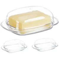 Relaxdays Butterdose, 3er Set, mit Deckel, Kunststoff, 250 g