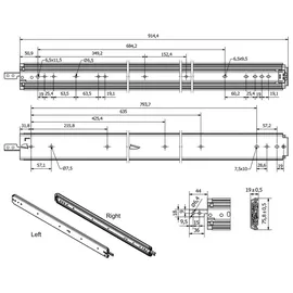 SOTech VarioSlide KV2-200-H76-L900-EH 914,4 mm mit Lock-in/out Einrastfunktion schwarz Schwerlast-Vollauszug belastbar bis 200 kg,