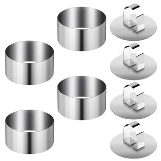 4 Stk Dessertringe und Speiseringe Set, Servierringe, Anrichteringe, Edelstahl Kuchenringe Set, 8cm Kleine Tortenringe Set, Dessert Formen Dessertringe Kochringe für Dessert Kuchen Mousse Ringe