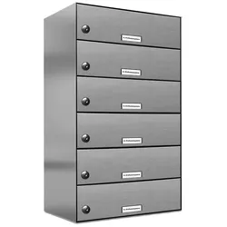 AL Briefkastensysteme 6 Fächer Premium Edelstahl Durchwurf Briefkasten Anlage für Post Post A4, modern, robust, wetterfest, Artikelnummer: 132V6DZ1
