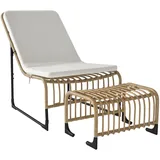 Outsunny Rattan Relaxsessel mit Hocker 93 x 65 x 80 cm cremeweiß