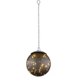 GLOBO Hängeleuchte Solar Pendelleuchte Solarlampe rauch Solarleuchte Kugel, 20x LED warmweiß, DxH 15x50 cm, 2er Set