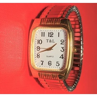 Quarz Uhr Flexband Edelstahl bicolor Zugband Herren Armbanduhr geprüft und neu