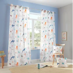 Gardine LÜTTENHÜTT "OCEAN" Gr. 4, weiß, B:135cm H:245cm, Polyester, Baumwolle, Gardinen, Kindergardine einseitig mit Meerestieren bedruckt, Tiere