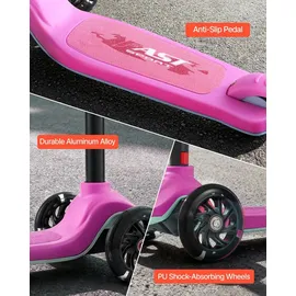 Vevor Scooter (3 Räder) ab 3 Jahren, Cityroller Kinderroller mit leuchtenden Rädern & höhenverstellbarem Lenker & rutschfestem Deck & leichtem Aluminiumrahmen, Tretroller bis zu 75 kg, Pink