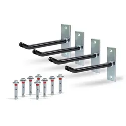 Felgenhalter-Set, 4 Stahlhaken auf Platte, 8 Schrauben und Dübel, verzinkt