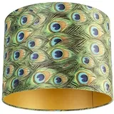 QAZQA - Velours-Lampenschirm im Pfauendesign 40/40/30 mit goldener Innenseite,
