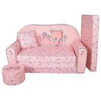 FORTISLINE Kindersitzgruppe Kindersofa Kindercouch Aufklappen Bettfunktion + Hocker W319 rosa