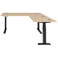 Lomadox Schreibtisch MANRESA-36, Winkelschreibtisch, höhenverstellbar 64-129cm, graphit mit Eiche braun