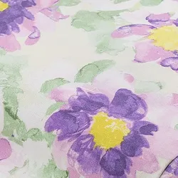 Viskose-Leinen "Blumen", ecru/lila