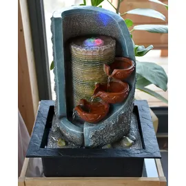 GLOBO Zierbrunnen Innen Tischbrunnen RGB Led Farbwechsel Kaskade, Kunststoff schwarz grau, inkl. Pumpe, Lxbxh 31x23x39,5 cm