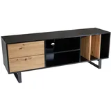 KADIMA DESIGN Lowboard mit Eiche-Dekor 150x55x40 cm TV-Kommode Modern, in Schwarz 2 Schubladen, Rechteckig, Kufe, Wohnzimmer, Wohnwände, Lowboards, Lowboards stehend