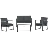 RATTATAN Gartenlounge OLBIA aus Metall und Polyrattan, bestehend aus einem 2-Sitzer-Sofa,zwei Sesseln und einem Tisch mit Glasplatte,inklusive passender Kissen