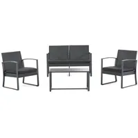 RATTATAN Gartenlounge OLBIA aus Metall und Polyrattan, bestehend aus einem 2-Sitzer-Sofa,zwei Sesseln und einem Tisch mit Glasplatte,inklusive passender Kissen