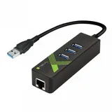 TECHLY 105803 Adapter für USB3.0 Gigabit Ethernet mit Hub 3 Anschlüssen Schwarz