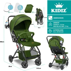 Kidiz KIDIZ® Kinderwagen Kinderbuggy klappbar Liegebuggy Sportwagen Faltbar 360° Räder 5-Punkt Gurt Inkl. Fußsack, Getränkehalter, Regenabdeckung & Moskitonetz verstellbare Rückenlehne & Sonnenverdeck