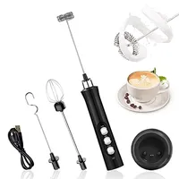 Ozvavzk Elektrischer Milchaufschäumer mit Drei Quirl, USB Wiederaufladbar Milchschäumer Schneebesen, Handheld Milk Frother Edelstahl Aufschäumer für Kaffee/Latte/Cappuccino/Heiße Schokolade/Matcha