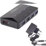 Renkforce 4+1 Port USB 3.2 Gen 1-Hub (USB 3.0) mit Schnellladeport, mit Status-LEDs Schwarz