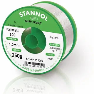 Stannol Kristall 600 Fairtin Lötzinn, bleifrei bleifrei Sn99,3Cu0,7 250g 1mm