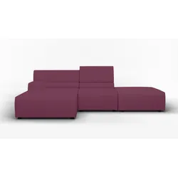 Ecksofa EGOITALIANO "Babouche, Designsofa mit außergewöhnlichem Sitzkomfort zum Wohlfühlen", lila (violett), B:287cm H:80cm T:98cm, Leder NUVOLE (Echtes Rindsleder). Halbnatürliches, halbnarbiges Rindsleder mit einer natürlichen Körnung von 1, 2 bis 1, 4 mm. Dieses Leder hat eine weiche, wachsartige Haptik mit mattem Aussehen und einem Wolkeneffekt. Es handelt sich um ein Naturleder, das die ursprünglichen Eigenschaften der Lederhäute nicht verändert. Das Vorhandensein von verheilten Narben, Körnungsunterschiede, Falten, Adern, Unterschiede in den Farbtönen und andere Spuren, die die Natur auf diesen Fellen hinterlassen hat, sind ein Beweis für die absolute Echtheit und das Zeugnis ihres großen Wertes., Sofas