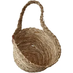 Strohkorb mit Griff natur - Dekorativer Aufbewahrungskorb Organizer für Wohnzimmer Bad Kinderzimmer - Geflochtene Optik - Ø 18x14cm für Kosmetik Spielzeug