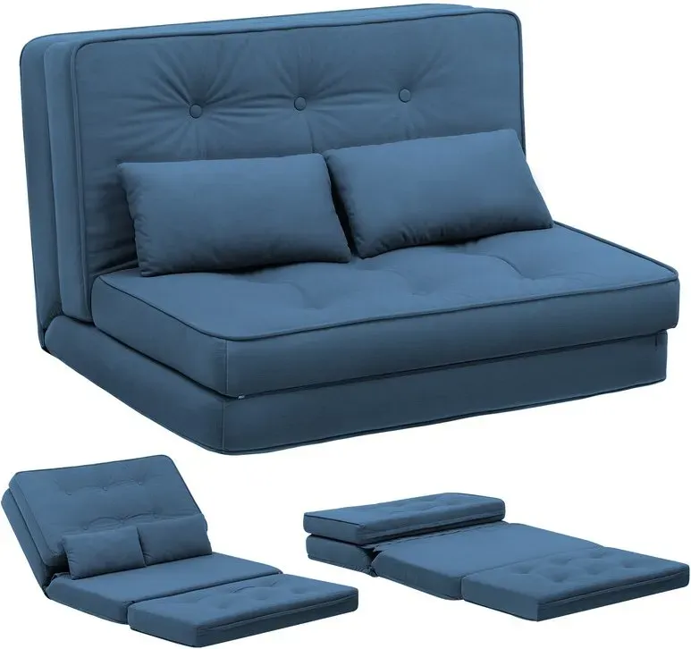 COMHOMA Klappsofa, 3-in-1 Schlafsofa mit 6-stufig verstellbarer Rückenlehne, Schlafsofa mit 2 Lendenkissen, geeignet für Wohnzimmer, Schlafzimmer und Camping, Blau